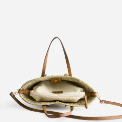 Sac panier beige en paille anses camel