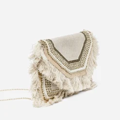 Sac pochette beige chiné en textile à broderies ethniques