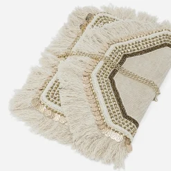 Sac pochette beige chiné en textile à broderies ethniques