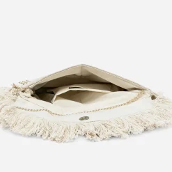 Sac pochette beige chiné en textile à broderies ethniques