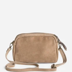 Sac pochette TEXTO beige cuir velours