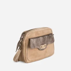 Sac pochette TEXTO beige cuir velours