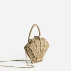 Sac TEXTO beige paille papier forme coquillage