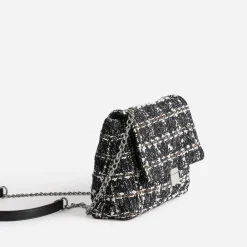 Sac TEXTO noir textile façon tweed à carreaux