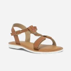 Sandale 3 en 1 camel en cuir à bride amovible
