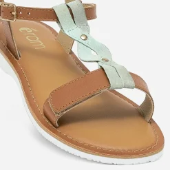 Sandale 3 en 1 camel en cuir à bride amovible