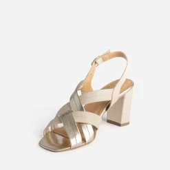 Sandale à talon beige en cuir