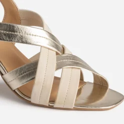 Sandale à talon beige en cuir
