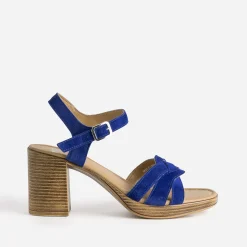 Sandale à talon bleu roi cuir velours