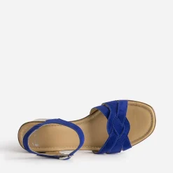 Sandale à talon bleu roi cuir velours