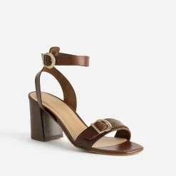 Sandale à talon cognac cuir