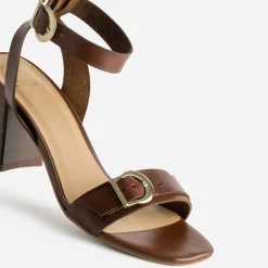 Sandale à talon cognac cuir