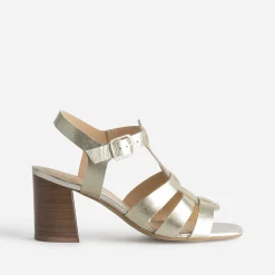 Sandale à talon dorée cuir multi-brides