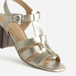 Sandale à talon dorée cuir multi-brides