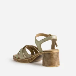 Sandale à talon dorée cuir velours