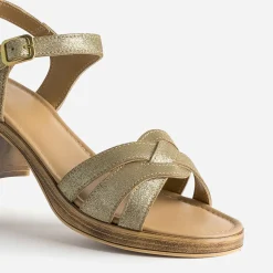 Sandale à talon dorée cuir velours