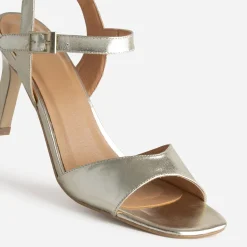 Sandale à talon fin or cuir