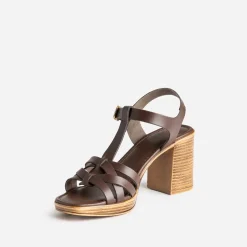 Sandale à talon marron cuir