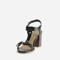 Sandale à talon noir cuir bride en T