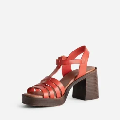 Sandale à talon orange cuir
