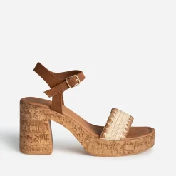 Sandale à talon TEXTO camel cuir velours