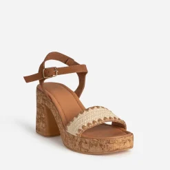 Sandale à talon TEXTO camel cuir velours