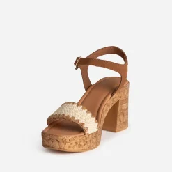 Sandale à talon TEXTO camel cuir velours