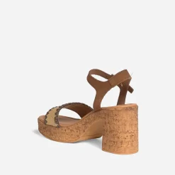 Sandale à talon TEXTO marron clair cuir velours