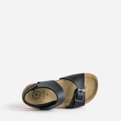 Sandale anatomique BUGGY marine cuir semelle orange