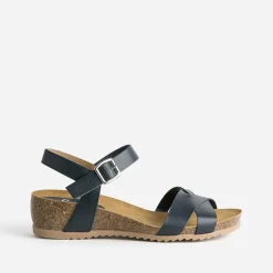 Sandale anatomique compensée marine cuir