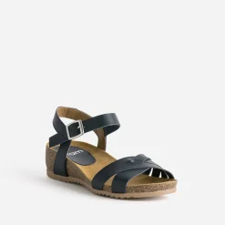 Sandale anatomique compensée marine cuir