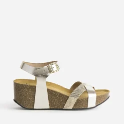 Sandale anatomique compensée dorée en cuir éco-conçu