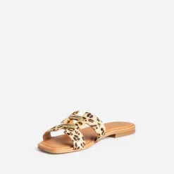 Sandale beige cuir motif léopard et anneau