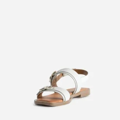 Sandale blanche cuir trois boucles