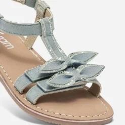 Sandale bleu et argent en cuir velours avec nœuds