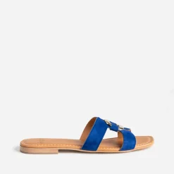 Sandale bleu roi cuir velours et anneau