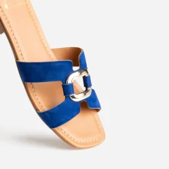 Sandale bleu roi cuir velours et anneau