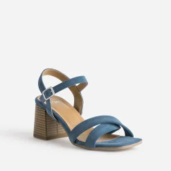 Sandale bleue cuir velours à talon