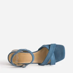 Sandale bleue cuir velours à talon