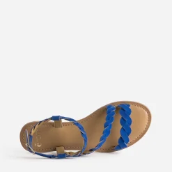 Sandale bleue en cuir velours à brides entrelacées
