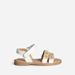 Sandale BUGGY blanche cuir détails fleurs