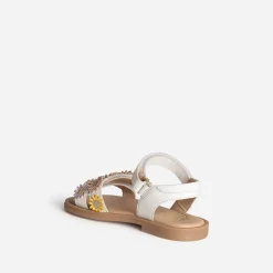 Sandale BUGGY blanche cuir détails fleurs