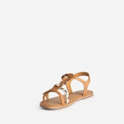 Sandale BUGGY camel cuir décor plumes