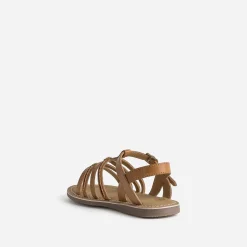 Sandale BUGGY camel cuir brodé perles