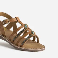 Sandale BUGGY camel cuir brodé perles