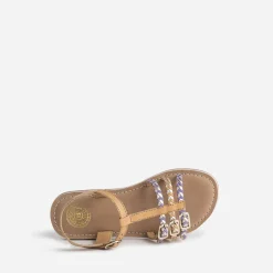 Sandale BUGGY camel en cuir brides tressées