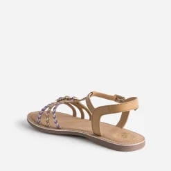 Sandale BUGGY camel en cuir brides tressées