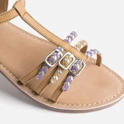 Sandale BUGGY camel en cuir brides tressées