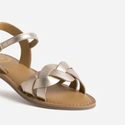 Sandale BUGGY cuir rose doré brides tressées