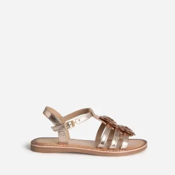 Sandale BUGGY dorée cuir détails fleurs